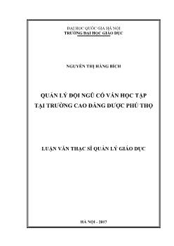 Luận văn Quản lý đội ngũ cố vấn học tập tại trường cao đẳng dược Phú Thọ