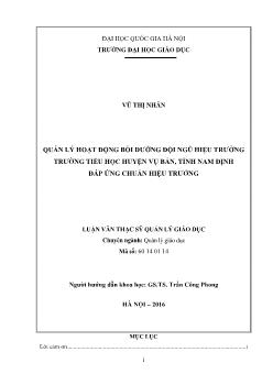 Luận văn Quản lý hoạt động bồi dưỡng đội ngũ hiệu trưởng trường tiểu học huyện Vụ Bản, tỉnh Nam Định đáp ứng chuẩn hiệu trưởng