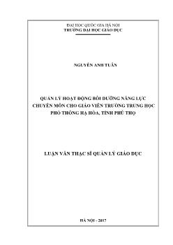 Luận văn Quản lý hoạt động bồi dưỡng năng lực chuyên môn cho giáo viên trường trung học phổ thông Hạ Hòa, tỉnh Phú Thọ