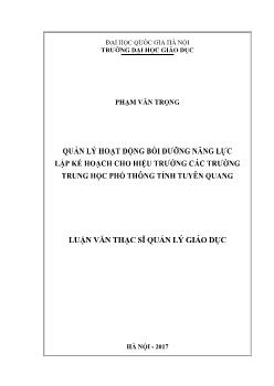 Luận văn Quản lý hoạt động bồi dưỡng năng lực lập kế hoạch cho hiệu trưởng các trường trung học phổ thông tỉnh Tuyên Quang
