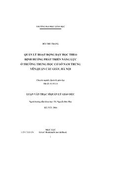 Luận văn Quản lý hoạt động dạy học theo định hướng phát triển năng lực ở trường trung học cơ sở nam Trung Yên, quận Cầu Giấy, Hà Nội