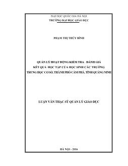 Luận văn Quản lý hoạt động kiểm tra - Đánh giá kết quả học tập của học sinh các trường trung học cơ sở, thành phố Cẩm Phả, tỉnh Quảng Ninh