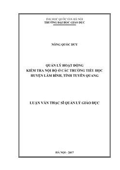 Luận văn Quản lý hoạt động kiểm tra nội bộ ở các trường tiểu học huyện Lâm Bình, tỉnh Tuyên Quang