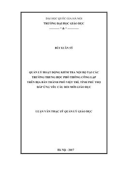 Luận văn Quản lý hoạt động kiểm tra nội bộ tại các trường trung học phổ thông công lập trên địa bàn thành phố Việt Trì, tỉnh Phú Thọ đáp ứng yêu cầu đổi mới giáo dục