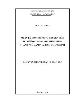 Luận văn Quản lý hoạt động tổ chuyên môn ở trường trung học phổ thông thành phố Cẩm Phả, tỉnh Quảng Ninh