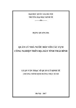 Luận văn Quản lý nhà nước đối với các cụm công nghiệp trên địa bàn tỉnh Thái Bình