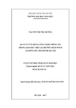 Luận văn Quản lý ứng dụng công nghệ thông tin trong giáo dục trẻ tại trường mầm non B xã Đông Mỹ, Thanh Trì, Hà Nội