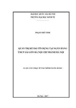 Luận văn Quản trị rủi ro tín dụng tại ngân hàng TMCP Sài gòn Hà Nội chi nhánh Hà Nội