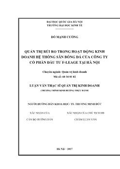 Luận văn Quản trị rủi ro trong hoạt động kinh doanh hệ thống sân bóng đá của công ty cổ phần đầu tư F - Leage tại Hà Nội