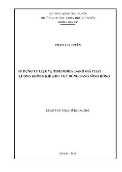 Luận văn Sử dụng tư liệu vệ tinh modis đánh giá chất lượng không khí khu vực đồng bằng Sông Hồng