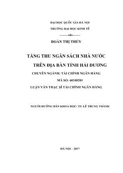 Luận văn Tăng thu ngân sách nhà nước trên địa bàn tỉnh Hải Dương