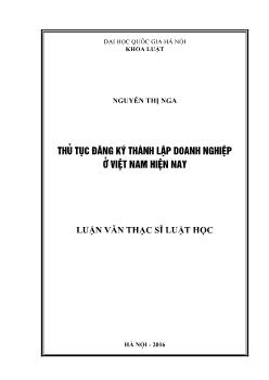 Luận văn Thủ tục đăng ký thành lập doanh nghiệp ở Việt Nam hiện nay