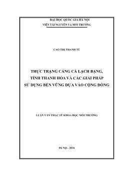 Luận văn Thực trạng cảng cá lạch bạng, tỉnh thanh hóa và các giải pháp sử dụng bền vững dựa vào cộng đồng