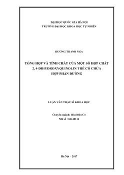 Luận văn Tổng hợp và tính chất của một số hợp chất 2, 4 - Dihydroxyquinolin thế có chứa hợp phần đường