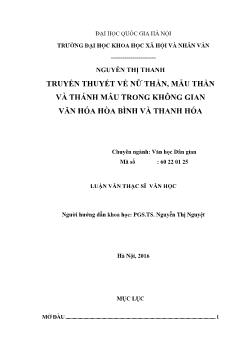 Luận văn Truyền thuyết về nữ thần, mẫu thần và thánh mẫu trong không gian văn hóa hòa bình và Thanh Hóa