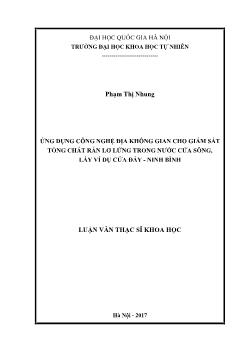 Luận văn Ứng dụng công nghệ địa không gian cho giám sát tổng chất rắn lơ lửng trong nước cửa sông, lấy ví dụ cửa đáy - Ninh bình