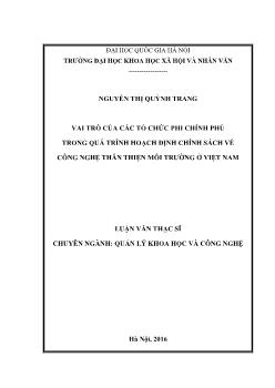 Luận văn Vai trò của các tổ chức phi chính phủ trong quá trình hoạch định chính sách về công nghệ thân thiện môi trường ở Việt Nam