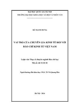 Luận văn Vai trò của chuyên gia kinh tế đối với báo chí kinh tế Việt Nam