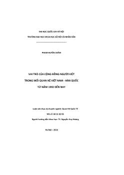 Luận văn Vai trò của cộng đồng người Việt trong mối quan hệ Việt nam - Hàn quốc từ năm 1992 đến nay