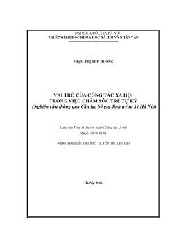 Luận văn Vai trò của công tác xã hội trong việc chăm sóc trẻ tự kỷ (nghiên cứu thông qua câu lạc bộ gia đình trẻ tự kỷ Hà nội)