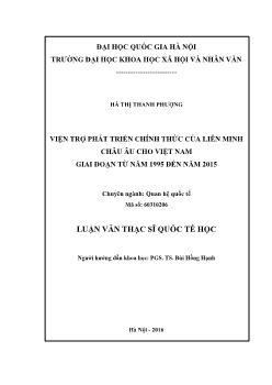 Luận văn Viện trợ phát triển chính thức của liên minh Châu âu cho Việt Nam giai đoạn từ năm 1995 đến năm 2015