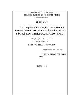 Luận văn Xác định hàm lượng parabens trong thực phẩm và mỹ phẩm bằng sắc ký lỏng hiệu năng cao (hplc)