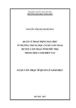 Quản lý hoạt động dạy học ở trường trung học cơ sở Lâm Thao huyện Lâm Thao tỉnh Phú Thọ trong bối cảnh hiện nay