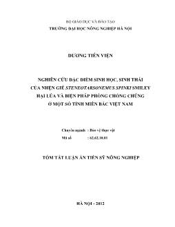 Tóm tắt Luận án Nghiên cứu đặc điểm sinh học, sinh thái của nhện gié Steneotarsonemus spinki Smiley hại lúa và biện pháp phòng chống chúng ở một số tỉnh miền Bắc Việt Nam