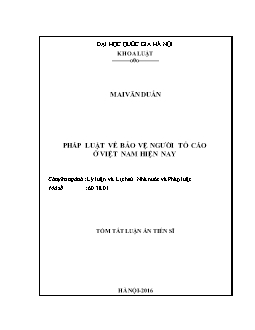 Tóm tắt Luận án Pháp luật về bảo vệ người tố cáo ở Việt Nam hiện nay