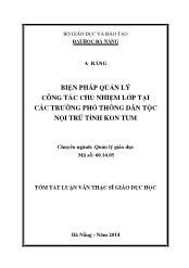 Tóm tắt Luận văn Biện pháp quản lý công tác chủ nhiệm lớp tại các trường phổ thông dân tộc nội trú tỉnh Kon Tum