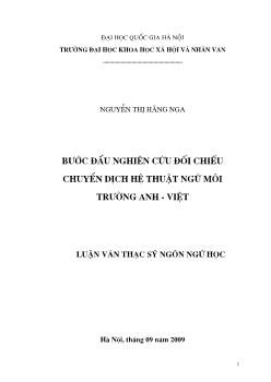 Tóm tắt Luận văn Bước đầu nghiên cứu đối chiếu chuyển dịch hệ thuật ngữ môi trường Anh- Việt