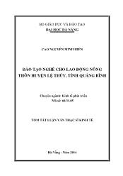 Tóm tắt Luận văn Đào tạo nghề cho lao động nông thôn huyện Lệ Thủy, tỉnh Quảng Bình