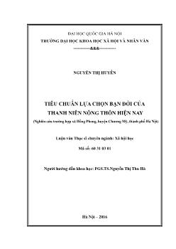 Xã hội học - Tiêu chuẩn lựạ chọn bạn đời của thanh niên nông thôn hiện nay