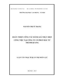 Hoàn thiện công tác đánh giá thực hiện công việc tại công ty cổ phần đầu tư Thành Quang