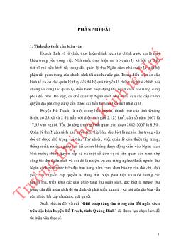 Luận văn Giải pháp tăng thu trong cân đối ngân sách tại địa bàn huyện Bố Trạch, tỉnh Quảng Bình