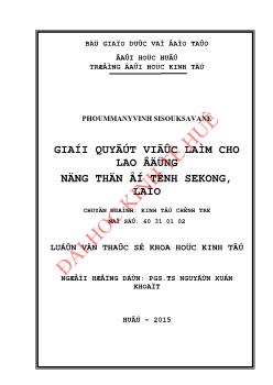 Luận văn Giải quyết việc làm cho lao động nông thôn ở tỉnh sekong, Lào