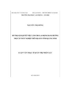Luận văn Hỗ trợ giải quyết việc làm cho lao động đang hưởng trợ cấp thất nghiệp trên địa bàn tỉnh Quảng Ninh