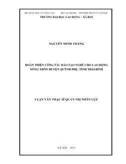 Luận văn Hoàn thiện công tác đào tạo nghề cho lao động nông thôn huyện Quỳnh phụ, tỉnh Thái Bình