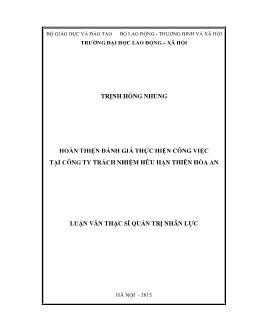 Luận văn Hoàn thiện đánh giá thực hiện công việc tại công ty trách nhiệm hữu hạn Thiên Hòa An