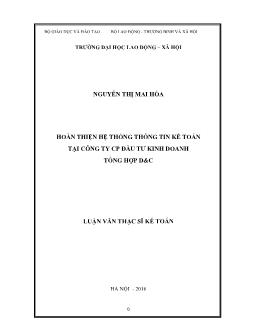 Luận văn Hoàn thiện hệ thống thông tin kế toán tại công ty CP đầu tư kinh doanh tổng hợp D & C