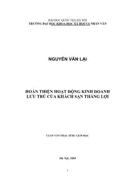 Luận văn Hoàn thiện hoạt động kinh doanh lƣu trú của khách sạn Thắng Lợi