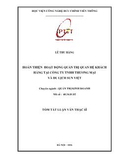 Luận văn Hoàn thiện hoạt động quản trị quan hệ khách hàng tại công ty TNHH thương mại và du lịch Sun Việt