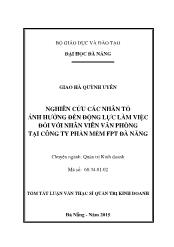 Tóm tắt Luận văn Nghiên cứu các nhân tố ảnh hưởng đến động lực làm việc đối với nhân viên văn phòng tại công ty phần mềm FPT Đà Nẵng