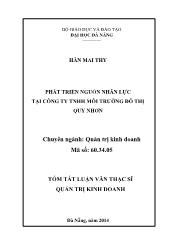 Tóm tắt Luận văn Phát triển nguồn nhân lực tại công ty tnhh môi trường đô thị Quy Nhơn