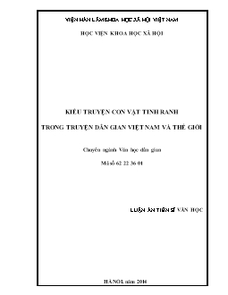 Luận án Kiểu truyện con vật tinh ranh trong truyện dân gian Việt Nam và thế giới