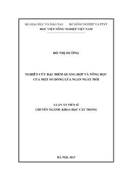 Luận án Nghiên cứu đặc điểm quang hợp và nông học của một số dòng lúa ngắn ngày mới