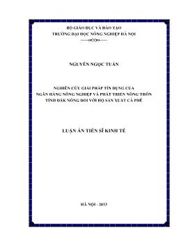 Luận án Nghiên cứu giải pháp tín dụng của Ngân hàng Nông nghiệp và Phát triển nông thôn tỉnh Đăk Nông đối với hộ sản xuất cà phê