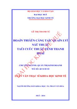 Luận văn Hoàn thiện công tác quản lý nợ thuế tại cục thuế tỉnh Thanh Hóa