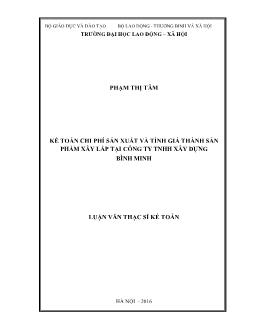 Luận văn Kế toán chi phí sản xuất và tính giá thành sản phẩm xây lắp tại công ty TNHH xây dựng Bình Minh