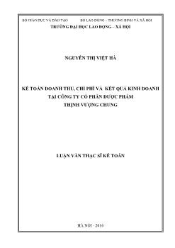 Luận văn Kế toán doanh thu, chi phí và kết quả kinh doanh tại Công ty Cổ phần Dược phẩm Thịnh Vượng Chung